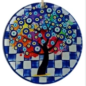 Dilek Ağacı Desenli Nazar Boncuklu Füzyon Cam Duvar Süsü - 1