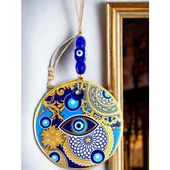 Çini Gold Desen Nazar Boncuklu Gözlü Duvar Süsü - 3