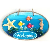 Deniz Temalı Balıklı Deniz Atlı Deniz Yıldızlı Welcome Yazılı El Yapımı Kapı Süsü - 1