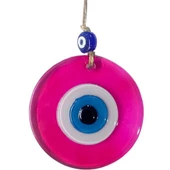 Şeffaf Pembe Nazar Boncuklu Duvar Süsü 10 Cm Cam Duvar Dekoru - 2