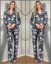 Anıl 9723 Floral Desenli Saten Önden Düğmeli Pijama Tk - 3