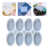 Epoksi Çoklu Silikon Kalıp Anahtarlık Oval Delikli Kolye Küpe Kalıbı 5X3 CM 8 Li - 1