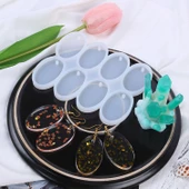 Epoksi Çoklu Silikon Kalıp Anahtarlık Oval Delikli Kolye Küpe Kalıbı 5X3 CM 8 Li - 4