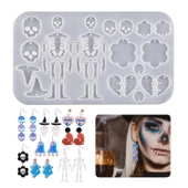 Epoksi Silikon Kalıp Cadılar Bayramı İskelet Kuru Kafa Modelleri Delikli Kolye Küpe Kalıbı - 1