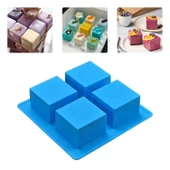 Silikon Kalıp Kare Sabun Taş Tozu Ve Kek Çikolata Kalıbı 4 Lü thumbnail 1