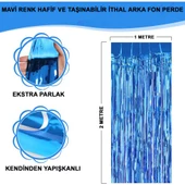 Ekstra Metalize Mavi Renk Saçaklı Arka Fon Perde 1x2 metre - 1
