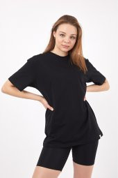 Twenty3 Kadın Sıfır Yaka Basic Düz Oversize T-Shirt - 7