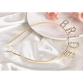 Altın Gold Renk Bekarlığa Veda Kristal Taş Bride Tacı İthal - 2