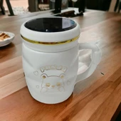 Ayna Kapaklı Panda Desenli Porselen Kupa Bardak Beyaz Kupa Bardak - 4
