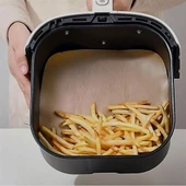 100 Adet Air Fryer Pişirme Kağıdı Tek Kullanımlık Yağ Su Geçirmez Yapışmaz Deliksiz Düz Kare Model - 6