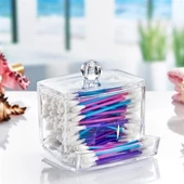 Woody Sofia Şeffaf Kapaklı Kulak Temizleme Çubuğu Organizatörü Saklama Kutusu - 1