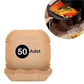 50 Adet Air Fryer Pişirme Kağıdı Tek Kullanımlık Hava Fritöz Yağ Geçirmez Yapışmaz Kare Tabak Model - 1