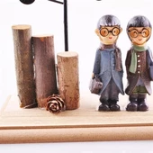 Woody Sofia Pilli Işıklı Romantik Çift Tema Büyük Boy Dekoratif Ahşap Biblo - 2