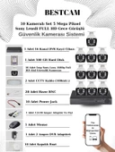 BESTCAM 10 Kameralı Set 5 Mega Piksel Sony Lensli FULL HD Gece Görüşlü Güvenlik Kamera Seti 500 GB Hard disk - 1