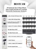 BESTCAM 20 Kameralı Set 5 Mega Piksel Sony Lensli FULL HD Gece Görüşlü Güvenlik Kamera Seti 500 GB Hard disk - 1