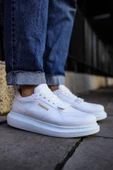 Erkek Yüksek Taban Günlük Spor Cırt Bantlı Rahat Ayakkabı -Beyaz-Beyaz - 1
