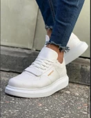 Erkek Yüksek Taban Günlük Spor Cırt Bantlı Rahat Ayakkabı -Beyaz-Beyaz - 5