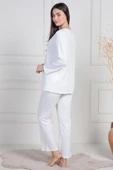 Mecit 6105 Bayan Ekru Büyük Beden Boydan Düğmeli Pijama Takımı thumbnail 3