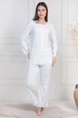 Mecit 6105 Bayan Ekru Büyük Beden Boydan Düğmeli Pijama Takımı thumbnail 1