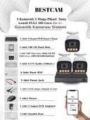 BESTCAM 3 Kameralı Set 5 Mega Piksel Sony Lensli FULL HD Gece Görüşü Renkli Güvenlik Kamera Seti 500 GB HDD - 1