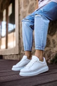Yeni Sezon Erkek Tarz Casual Sneaker Günlük Spor Rahat Ayakkabı -Beyaz-Beyaz - 4