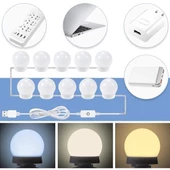 Woody Sofia Nostalji Hollywood Tarzı 10lu Makyaj Masası Aynası Beyaz Led Işıklı Lamba USB - 5