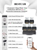 BESTCAM 5 Kameralı Set 5 Mega Piksel Sony Lensli FULL HD Gece Görüşü Renkli Güvenlik Kamera Seti 500 GB HDD - 1