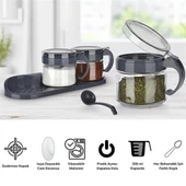 Woody Sofia  Gri  3lü Standlı Kapaklı Kaşıklı Cam Hava Sızdırmaz Baharatlık Takımı KC-386 - 3