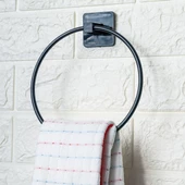 Woody Sofia Kendiliğinden Yapışkanlı Siyah Paslanmaz Metal Yuvarlak Havluluk thumbnail 3