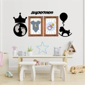 Woody Sofia DECO103 Supermen Dekoratif Duvar Süsü Tablo Aksesuar Ahşap Tasarım Hediye Pano Sticker Seti - 5