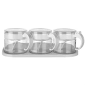 Woody Sofia  Beyaz 3lü Standlı Kapaklı Kaşıklı Cam Hava Sızdırmaz Baharatlık Takımı KC-386 - 2