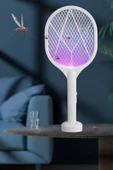 Woody Sofia Şarjlı Sinek Öldürücü Masaüstü Standlı,Mor Işık Sinek Kovucu Raket 5w - 7