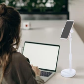 Woody Sofia Masa Üstü Tablet ve Telefon Tutucu Plastik Aparat Beyaz Telefon Standı - 4