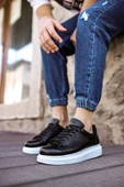 Yeni Sezon Erkek Tarz Casual Sneaker Günlük Spor Rahat Ayakkabı -Siyah-Beyaz - 1