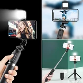 Woody Sofia Kendiliğinden Işıklı Masaüstü Tripod Olabilen Telefon Tutuculu Kablosuz Kumandalı Selfie Çubuğu - 2