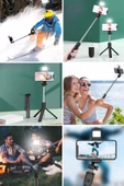 Woody Sofia Kendiliğinden Işıklı Masaüstü Tripod Olabilen Telefon Tutuculu Kablosuz Kumandalı Selfie Çubuğu - 8