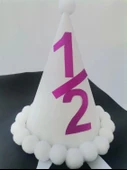 Beyaz Fuşya 1/2 Yazılı Simli Yaldızlı Beyaz Ponponlu Lastikli Yarım Yaşa Özel Şapka 1 Adet - 6