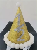 Gold Gümüş 1/2 Yazılı Simli Yaldızlı Beyaz Ponponlu Lastikli Yarım Yaşa Özel Şapka 1 Adet - 1