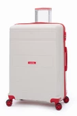 Elatae Premium Polipropilen Kırılmaz 2'li Valiz Seti Büyük Boy - Kabin Boy Bej - Kırmızı V305 - 3