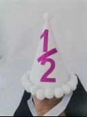 Beyaz Fuşya 1/2 Yazılı Simli Yaldızlı Beyaz Ponponlu Lastikli Yarım Yaşa Özel Şapka 1 Adet - 8
