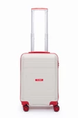Elatae Premium Polipropilen Kırılmaz 2'li Valiz Seti Büyük Boy - Kabin Boy Bej - Kırmızı V305 - 4
