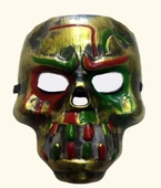 Kırmızı Kanlı Dişli Dracula Kafatası Maskesi Altın Renk - 1