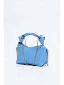 Mavi Renk Soft Deri Düğüm Detaylı Zincir Askılı El ve Omuz Çantası thumbnail 1