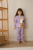 KIZ ÇOCUK BAMBİ VE DUFFY DUCK MODELLİ 3 İPLİK ŞARDONLU KALIN KIŞLIK EŞOFMAN TAKIMI - 2