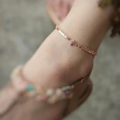 Kök Yakut Taşlı Paralı Rose Kaplama Gümüş Halhal - 1