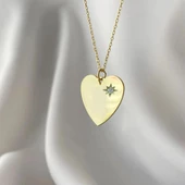 Pırlanta Taşlı 0.02 ct  Kalp Modeli Gold Micron Kaplama Gümüş Kolye thumbnail 4