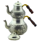 El Işlemeli Desenli Ahşap Saplı Bakır Çaydanlık Gümüş Renk Mod1 - 1