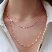 İtalyan Modeli 3 Zincir Rose Gold Taşsız Trend Kolye thumbnail 1