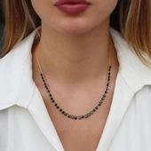 Sıra Siyah Zirkon Taş Gold Kaplama Gümüş Kolye thumbnail 3