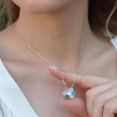 Renkli Zirkon Taşlı Çiçek Gümüş Kolye thumbnail 4